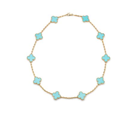  Van Cleef & Arpels: A 'Vintage Alhambra' turquoise 10 motif necklace  The filed belcher-link chain, set at regular intervals