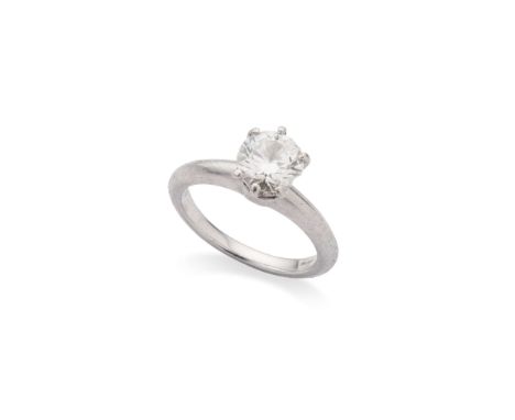 Tiffany & Co.: A platinum and diamond single-stone ring, 2011  The brilliant-cut diamond, in a six-claw setting, to a platin