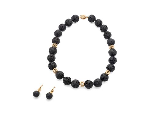  Cassandra Goad: A gold and lava necklace and a pair of 'Astrea' hoops with lava drops  1st: The necklace composed of a serie