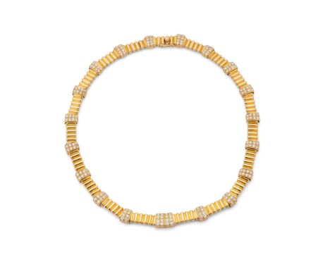  Jean Claude Duhem: A diamond necklace, circa 1985  Of reeded design, accented at intervals with brilliant-cut diamond tapere