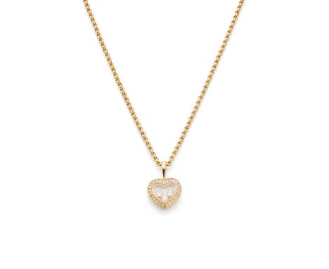  Chopard: A 'Happy Diamond' pendant necklace  The heart-shaped pendant, containing three “floating” brilliant-cut diamonds wi