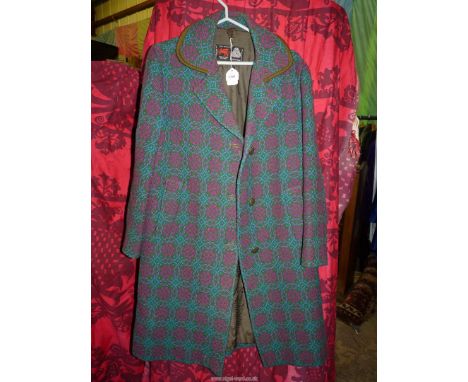 A ladies Welsh Wool Tapestry Coat "Eclipse", blue, pink and green, size M/L.