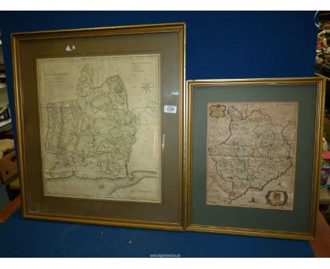 A framed and mounted Map of Monmouthshire by R. Blome, 9 3/4" x 12 1/2", unglazed and another framed map of Monmouthshire by 