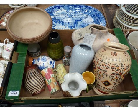 A quantity of pottery vases and bowl including mottled Poole vase.