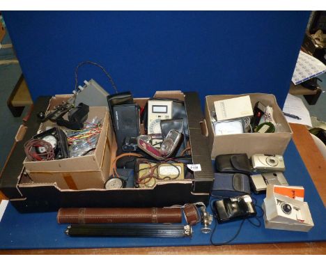 A quantity of miscellaneous including gauges, light meter, radios, cameras, transformers, etc.