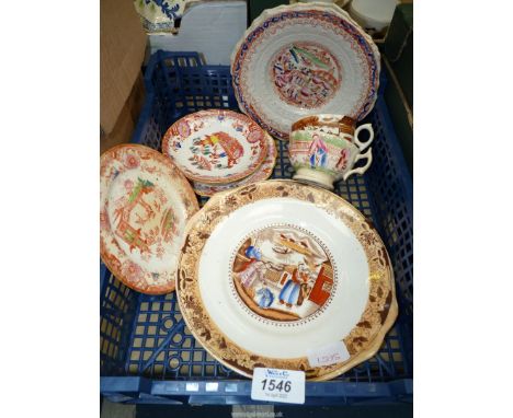 A quantity of Victorian oriental cups, saucers and plates in red/blue/terracotta, a/f.