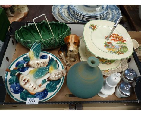 A quantity of china including wall ducks a/f, Sylvac vase, Crown Staffordshire 'Surrey' sugar sifter, Royal Worcester egg cod