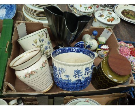 A quantity of china including Copeland Spode jardiniere, Hornsea 'Heirloom' storage jar, Sylvac vase, etc.