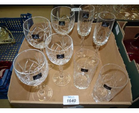 Eight matching Royal Doulton cut glasses;  two white wine, two red wine, two champagne and two water tumblers.