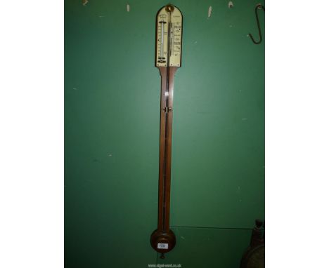 A good quality 19th c Stick Barometer and Thermometer by Negretti and Zambra of Cornhillend, Regent Street, London, on mahoga