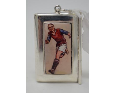 A silver stamp box, decorated a footballer Condition report Modern 