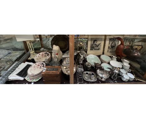 A Monotype Constant height mould box, together with assorted electroplated wares including a biscuit barrel, entree dishes et