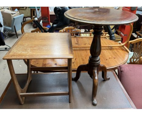 A mid 20th century teak occasional table of square form together with a Victorian tripod table 