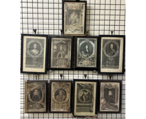 A set of nine portrait engravings of heads of state including Elizabeth I, Marie Reyne, Henry Duke of Gloucester etc 