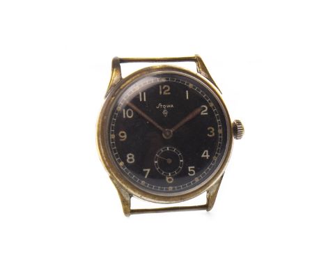 GENTLEMAN'S STOWA MILITARY ISSUE CHROME CASED MANUAL ISSUE WRIST WATCH, large movement spacer within, the round black dial wi