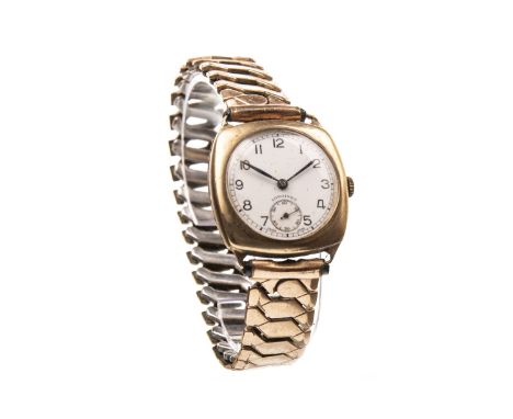 GENTLEMAN'S LONGINES NINE CARAT GOLD MANUAL WIND WRIST WATCH, 1940s, signed Longines 15 jewel movement, the round white ename