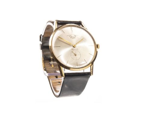 GENTLEMAN'S TALIS NINE CARAT GOLD MANUAL WIND WRIST WATCH, 1960s, unsigned 21 jewel movement, the round silver coloured dial 