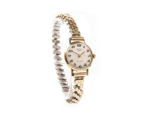 LADY'S ROTARY NINE CARAT GOLD MANUAL WIND WRIST WATCH, unsigned movement, the round dial with applied Arabic numerals in gold