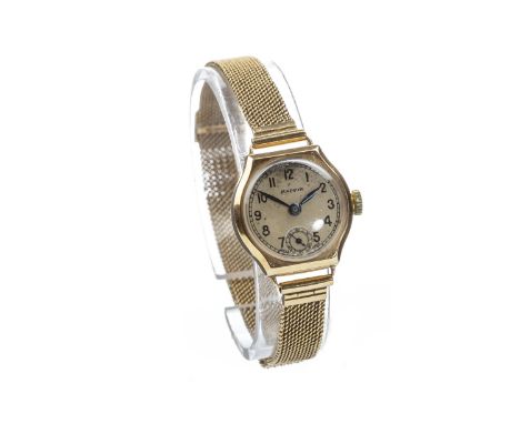LADY'S EARLY TWENTIETH CENTURY GOLD MANUAL WIND WRIST WATCH, signed Daphne movement, the round dial signed MAPPIN and with Ar