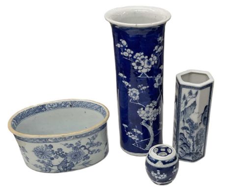 A Chinese blue and white floral decorated vase, with double ring mark to base, height 25cm, a modern Chinese blue and white h