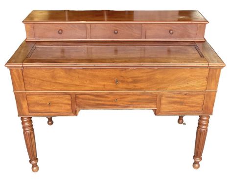 A 19th century mahogany writing desk, with secretaire drawer, fitted interior and three drawers, width 127cm, depth 61cm, hei