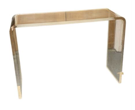 A modern clear acrylic ghost type console/hall table, width 105cm, depth 38cm, height 75cm.