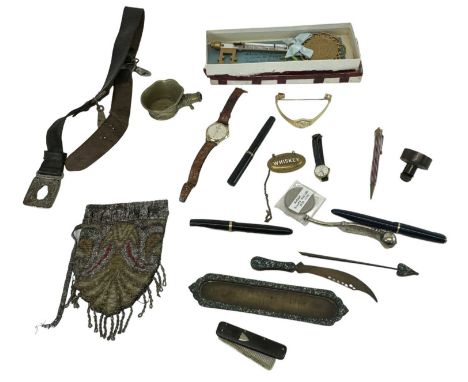 A quantity of collectors' items including a 'Congratulations 21st Birthday' thermometer key, Bentima Star wristwatch, comb, c
