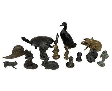 Sixteen assorted bronze, brass and other figures of animals.