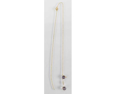 A 9ct yellow gold amethyst and seed pearl set necklace, approx 2.1g (af).
