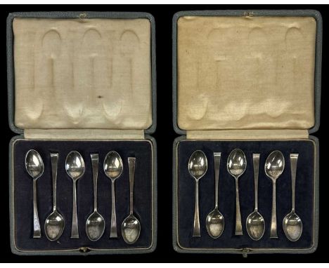 WILLIAM HUTTON &amp; SONS LTD; two cased sets of six George V hallmarked silver teaspoons, Sheffield 1924, combined approx 2.