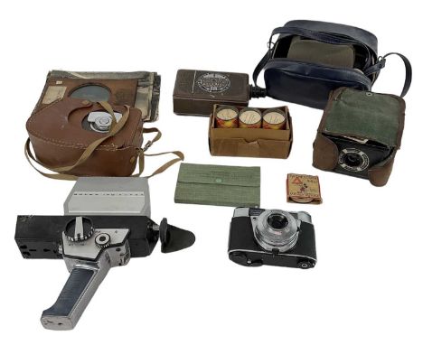 A quantity of cameras and photographic equipment, including Retinette IB camera, with Pronto-LK 1.2 845mm lens, a cased Coron