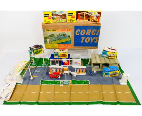 Corgi - A very rare boxed 1963 Gift Set 25 Garage Layout. The set is not complete but does contain the background mat, the sh