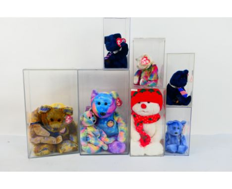 Ty Beanies - Nine Ty Beanies housed within seven perspex display cases. Lot includes Ty Beanie Buddy Collectors Club 2000; Ty