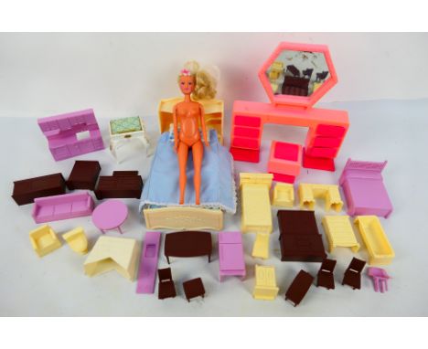 Simba Toys - A vintage Simba Toys dolls with a quantity of dolls furniture including a 'Matillda' bed, dressing table, stool,