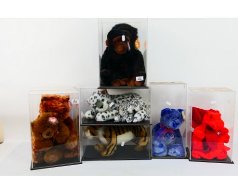 Ty Beanies - Nine Ty Beanies housed within six perspex display case. Lot includes George; Sundar; Dash and similar. Ty Beanie