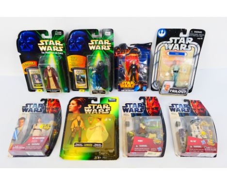 Star Wars - Hasbro - Disney - Eight carded Star Wars action figures from various series. Lot includes Star Wars Movie Series 