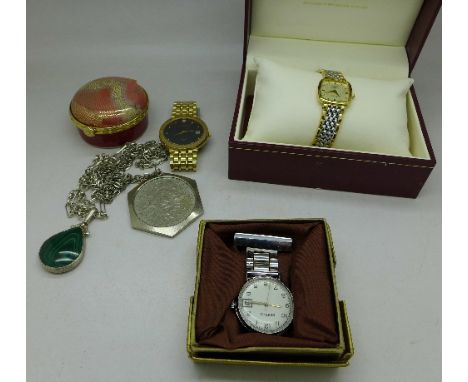 A lady's Rotary wristwatch, boxed, a gentleman's Rotary wristwatch, trinket box, mineral set silver pendant and chain, nurses