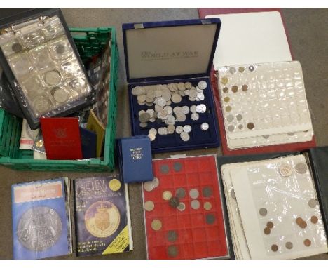 Three albums and a box of coin books and eight folders of First Decimal Coins