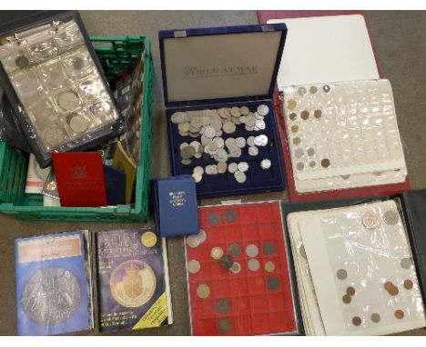 Three albums and a box of coin books and eight folders of First Decimal Coins