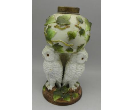 A 19th Century oil lamp with owl figural base, 20cm