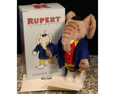 Steiff (Germany) EAN 653575 Classic Rupert Edward Trunk the Elephant, trademark 'Steiff' button to ear with red and white tag