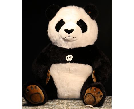 Steiff (Germany) EAN 075803 Pummy Panda, trademark 'Steiff' button to ear with red and yellow tag, cardboard chest tag and ta