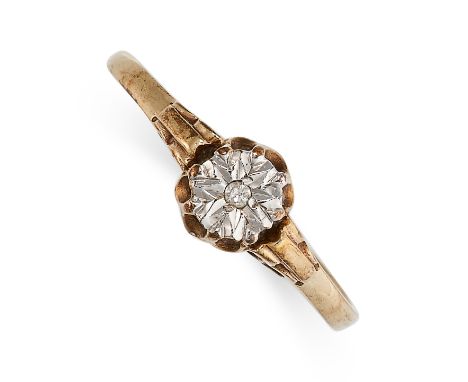 A VINTAGE DIAMOND RING in 9ct yellow gold, set with a round cut diamond within a star motif, British hallmarks for 9ct gold, 