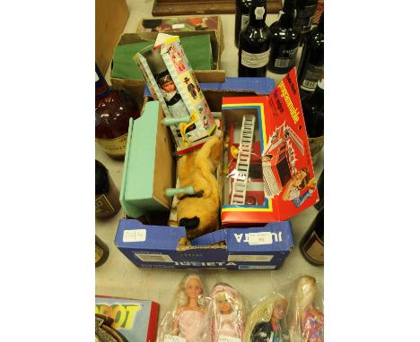 Box including boxed fire truck, Sootie, puppet, etc.