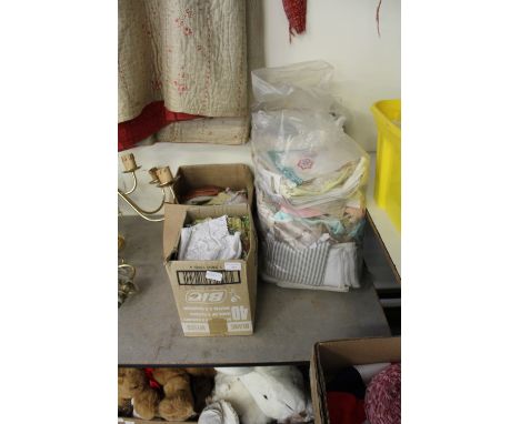2 Bags and 2 boxes of textiles and linen