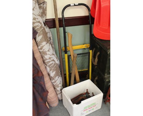 Sack barrow, axe and misc. tools