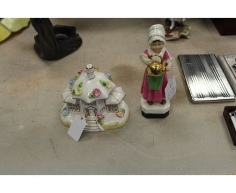Royal Worcester figure and Coalport cottage figure
