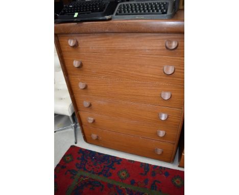 A vintage teak six drawer bedroom chest, width approx. 76cm