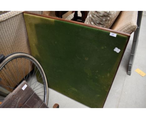 A traditional folding card table having mahogany frame, top a bit tatty but still useable, width approx. 80cm