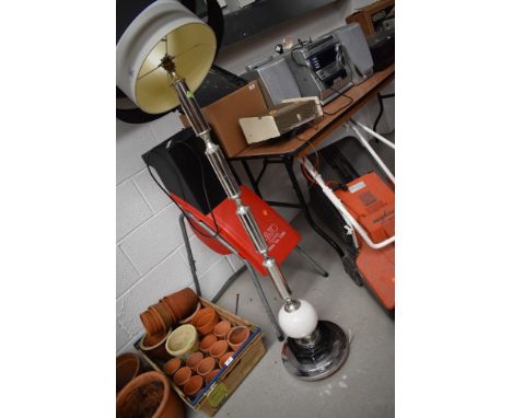 An Art Deco style part chrome standard lamp and a modern complimentary light shade